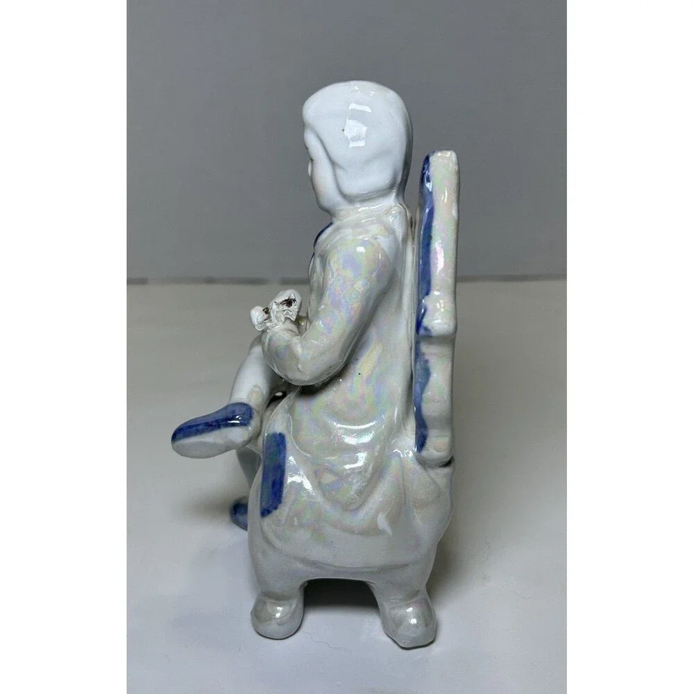 Vintage Victorian/Colonial Iridescent Porcelain Couple Having Tea (3 Pc Set)